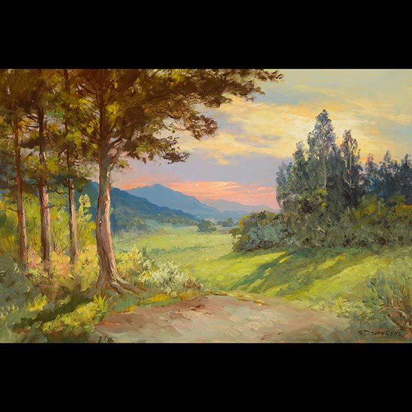 ALEXANDER DZIGURSKI Landscape Oil on canvas: ALEXANDER DZIGURSKI (Yugoslavian born Californian 1911 - 1995) "Untitled - Sunset in the Mountains" Oil on canvas. 24 x 26 inches. Frame: 33 1/2 x 46 inches. Signed l/r.