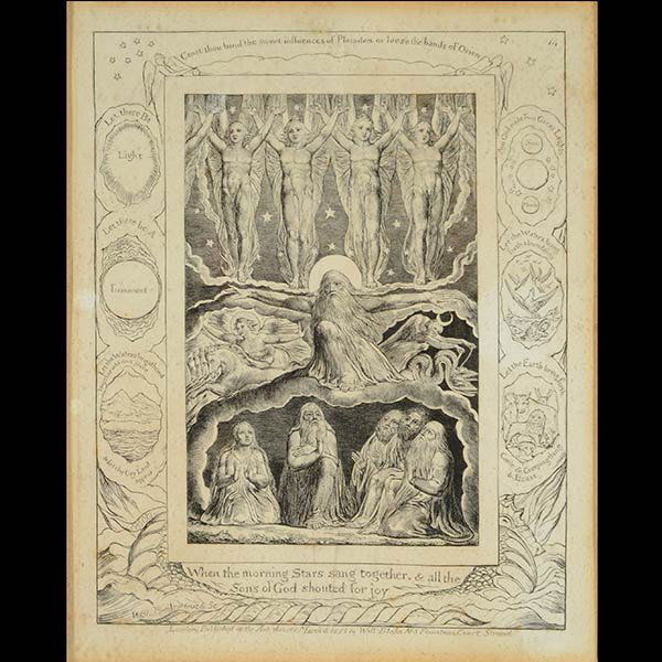William Blake, Engraving Book of Job plate 14: WILLIAM BLAKE (English 1757-1827) "Illustration for the Book of Job" plate 14" Engraving. Plate: 8 1/4 x 6 1/2 inches. Inscribed below image: London Published as the Act directs March 1825 by Will Bla