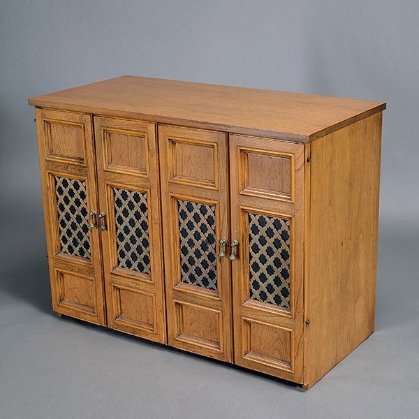 Murphy Cabinet with Extension Dining Table,: Extensole Paneled Pine Cabinet with Murphy Extension Dining Table, comprising six leaves {Dimensions of cabinet 31 x 41 x 19 3/4 inches; height of table 29 inches, length 29 inches, width of each leaf