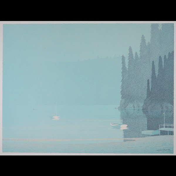 RUSSELL CHATHAM Large Lithograph signed: RUSSELL CHATHAM (American b. 1939) "Spring Morning from Island Suite" Color lithograph on paper. 34 x 45 inches. Initialed and dated in pencil in image l/r "RC 1981" and numbered "212/275".