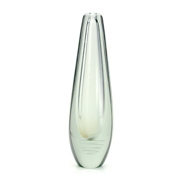 MId-Century Cylindrical Art Glass Vase By Gunnel Nyman.: MId-Century Cylindrical Art Glass Vase By Gunnel Nyman. Signed Gunnel Nyman Finland Nuutajarbi Height 14 3/4 inches