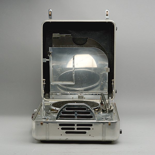 Rare Streamlined Aluminum RCA Portable Record Player.: Rare Streamlined Aluminum RCA Portable Record Player. John Vassos Design Award Winner 1939.