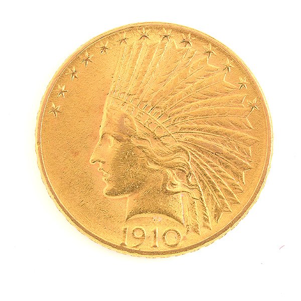 US 1910 Indian Head 10 Dollar Gold Coin: US 1910 Indian Head 10 Dollar Gold Coin, VF Condition