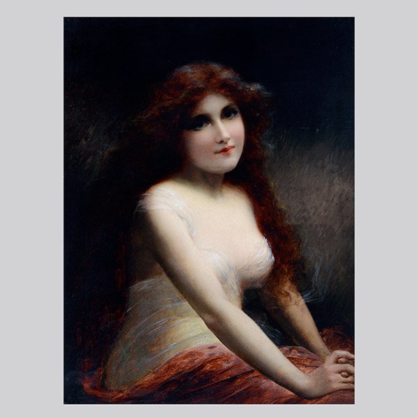EMILE VERNON Portriat of a Woman Oil on canvas: EMILE VERNON (British 1872-1919) Portrait of a Woman (A Reverie) Oil on canvas 24 x 18 inches / 61 x 45.7 cmFrame: 32 x 26 inches Signed lower left: E Vernon