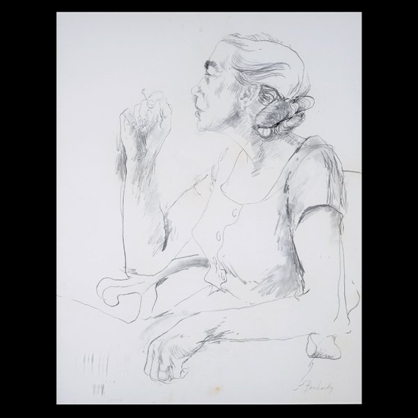 DON BACHARDY Portrait of Dr. Evelyn Hooker Pencil on: DONALD (DON) BACHARDY (Californian, b. 1934) Dr. Evelyn Hooker Pencil on paper Sight: 25 1/2 x 19 3/4 inches / 64.7 x 50.2 cm Frame: 38 1/2 x 32 inches Signed in pencil lower right: Bachardy Provenanc