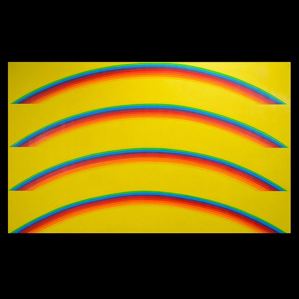 DAVID SIMPSON Four Rainbows 1965 Acrylic on Canvas: DAVID WILLIAM SIMPSON (Californian born 1928) Four Rainbows # 4 Acrylic on canvas 65 x 108 inches / 165 x 274 cm Signed and dated verso: David Simpson 1965 Provenance: Private collection San Francisco