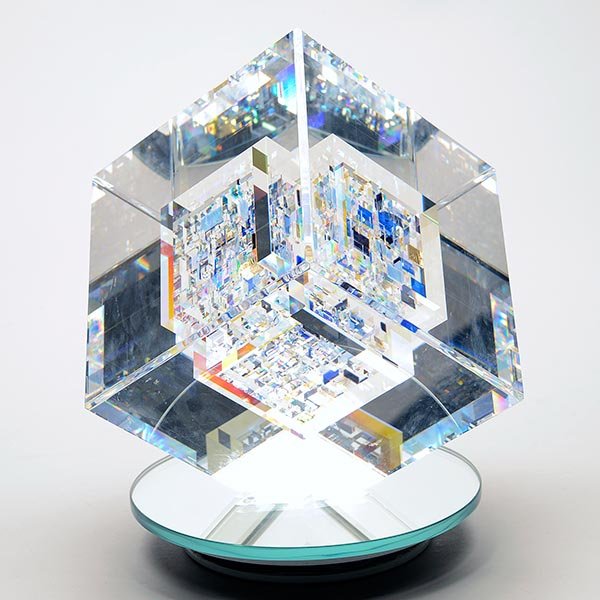 JON KUHN "Arctic Breeze" Glass Sculpture: JON KUHN (American b.1949) Arctic Breeze Glass and gold leaf 5 x 5 x 5 inches / 12.7 x 12.7 x 12.7 cm Signed, dated, and titled on base: Jon Kuhn 1997 "Arctic Breeze" Provenance: Private collection, H