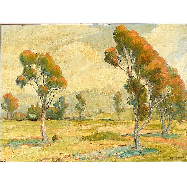 Painting, Early California Plein Air Oil on Canvas: GRACE HEALY (Early 20th Century) "Eucalyptus" Oil on board. 18 x 24 inches. Frame: 24 x 31 inches Signed l/r.