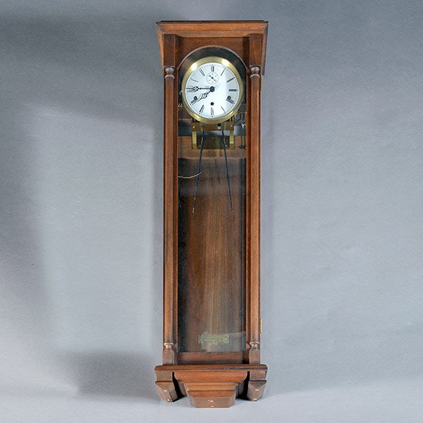 German Regulator Wall Clock: German Regulator Wall Clock {Dimensions 41 x 12 3/4 x 8 inches} [key; crank]