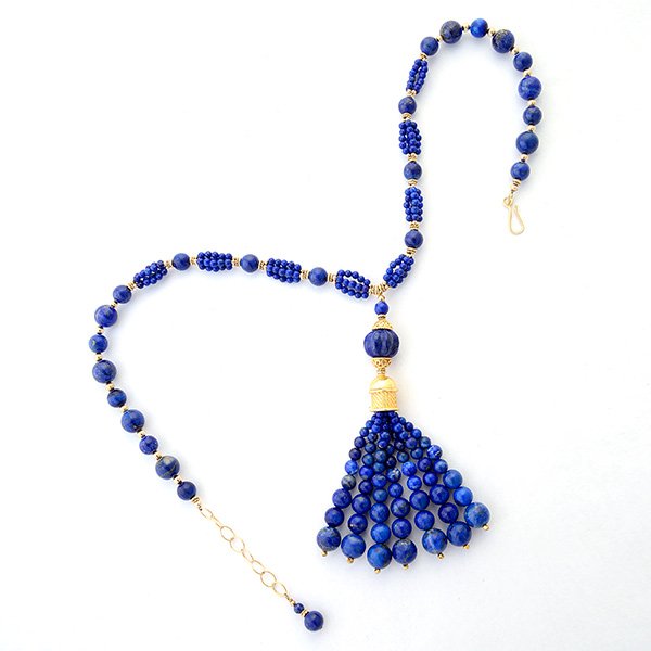Lapis Lazuli, Vermeil, Gold-Filled Necklace.: Lapis Lazuli, Vermeil, Gold-Filled Necklace. Featuring a lapis and vermeil tassel pendant suspended from a matching necklace measuring approximately 20 inches in length, completed by a hook and eye cl