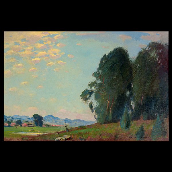 KARL EUGEN NEUHAUS Sunset California Landscape Art: KARL EUGEN NEUHAUS (German born Californian 1879 - 1963) "Clearing at Dusk" Oil on canvas. 20 x 30 inches. Frame: 29 x 38 inches. Signed l/r.