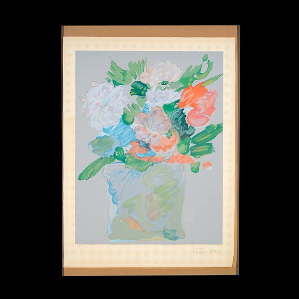PETER MAX, signed Lithograph, Flowers AP: PETER MAX (German born, worked in America born 1937) "Flowers" Lithograph on paper. Plate: 21 x 16 inches. Frame: Numbered AP -19. Signed l/r: Peter Max
