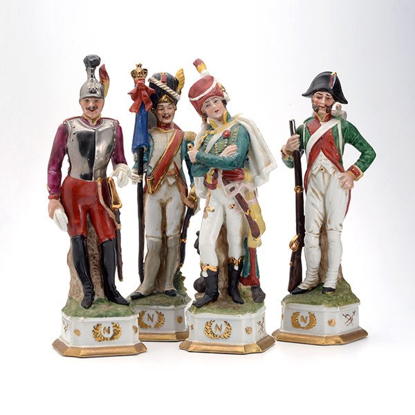 Four Capodimonte Style Di Pietro Napoleonic Soldier: Four Capodimonte Style Di Pietro Napoleonic Soldier Figures {Height of tallest 12 1/2 inches}