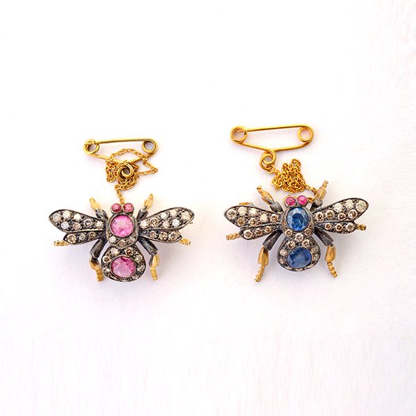Collection of Two Sapphire, Diamond, Spinel, Silver: Collection of Two Sapphire, Diamond, Spinel, Silver Gilt Bee Brooches. Including one sapphire, diamond, spinel silver gilt bee brooch together with one sapphire, diamond, spinel, silver gilt bee brooc