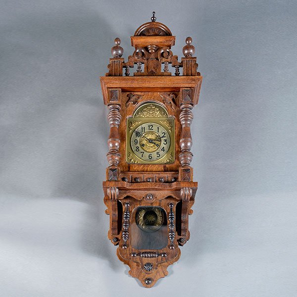 German Art Nouveau Oak Wall Clock: German Art Nouveau Oak Wall Clock {Dimensions 41 x 16 x 8 1/2 inches} [key]