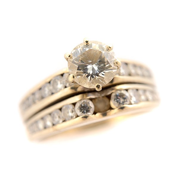 Diamond, 14k White Gold Wedding Ring Set.: Diamond, 14k White Gold Wedding Ring Set. Featuring one round brilliant-cut diamond weighing approximately 1.00 ct., accented by twenty-nine full-cut diamonds weighing a total of approximately 1.00 ct