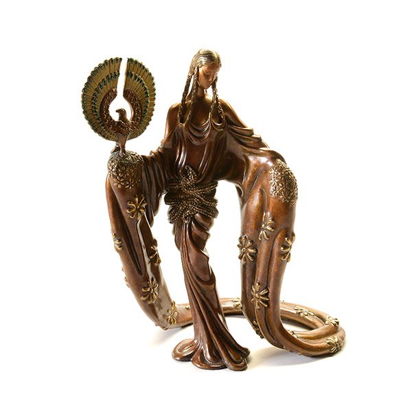 ERTE "Wisdom" Bronze Sculpture: ROMAIN (ERTE) DE TIRTOFF (Russian / American 1892 - 1990) "Wisdom" Bronze sculpture. 16 inches tall x 10 inches wide x 9 inches depth. Signed on dress train. Annotated along side: " 1988 CHALK & VERMI