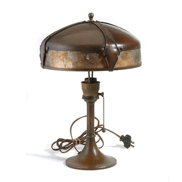Roycroft Lamp, Copper With Mica #902.: Roycroft Lamp, Copper With Mica #902. Height 14 inches, Diameter of Shade 10 inches.