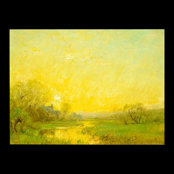 Alexis Fournier "Evening Gold" 1922 Oil On Board,: Alexis Fournier "Evening Gold" 1922 Oil On Board, Newcomb, Macklin Frame. Length 13 1/4 inches, Width 10 inches.
