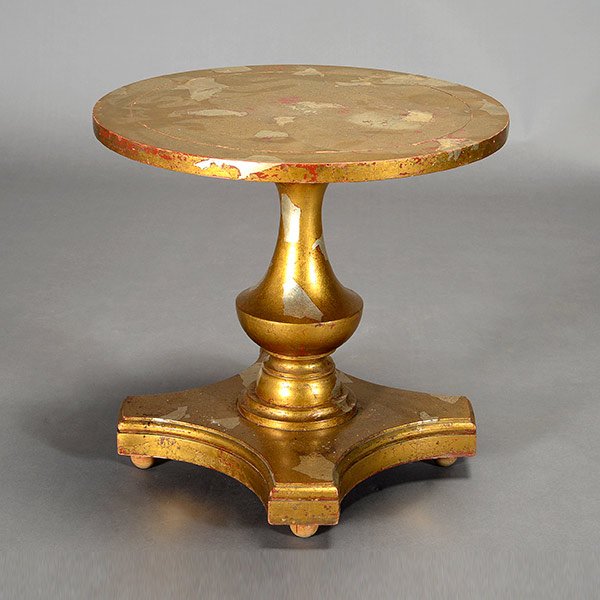 James Mont Table.: James Mont Table. Gold leaf finish. Signed pedestal. Height 17 inches, Diameter 18 inches.