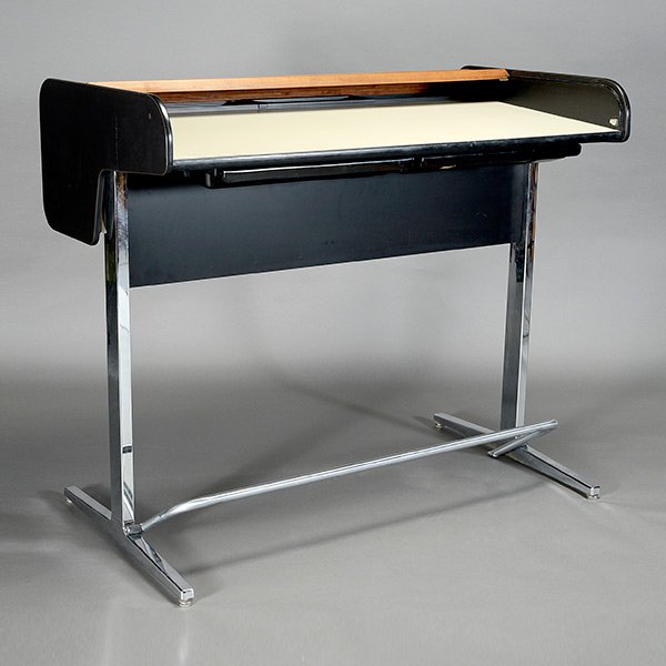 Mid-Century Nelson/Miller Action Office Tambour Desk.: Mid-Century Modern George Nelson/Herman Miller Action Office Tambour Desk. Length 54 inches, Width 29 3/4 inches, Height 46 1/2 inches.