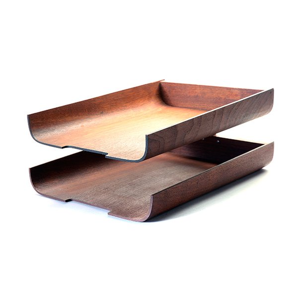 George Nelson Paper Tray For Herman Miller.: George Nelson Paper Tray For Herman Miller. Bent plywood stacked (two tier) letter tray, unmarked. c. 1950s. Width 7 inches, Depth 15 inches, Height 11 1/2 inches.