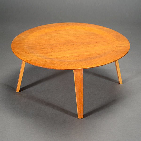 Eames For Herman Miller CTW Wood Coffee Table.: Charles Eames For Herman Miller CTW Wood Coffee Table. Molded plywood top. c. 1950s. Height 16 inches, Diameter 34 1/4 inches.