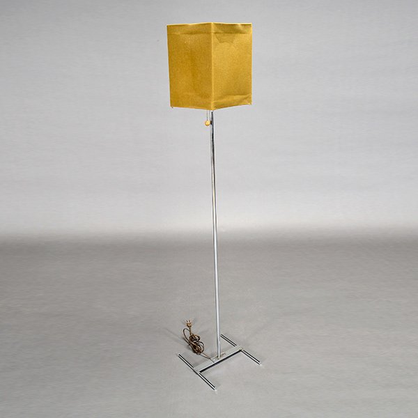 George Nelson Kite Floor Lamp.: George Nelson Kite Floor Lamp. Square linen shade, wood pall chain pull, chrome frame and pivot head. Possibly designed for Koch and Lowy in the 1950-1960's. Height 57 inches.