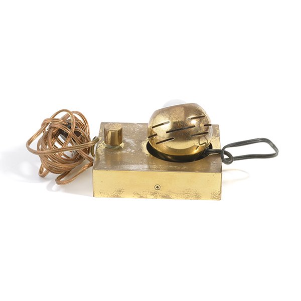 Angelo Lelii For Arteluce "Eyeball" Table/Wall Lamp.: Angelo Lelli For Arteluce Brass "Eyeball" Table/Wall Lamp With Magnetic Socket. Adjustable and removable socket with base switch, manufacturer label. c. 1960s.