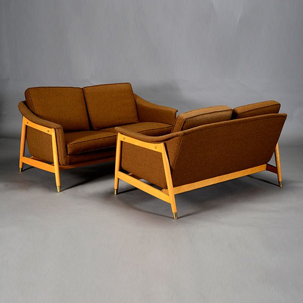 Pair Of Larsen Danish Settees.: Pair Of Larsen Danish Settees. Length 4 feet, Height 24 inches, Depth 28 inches.