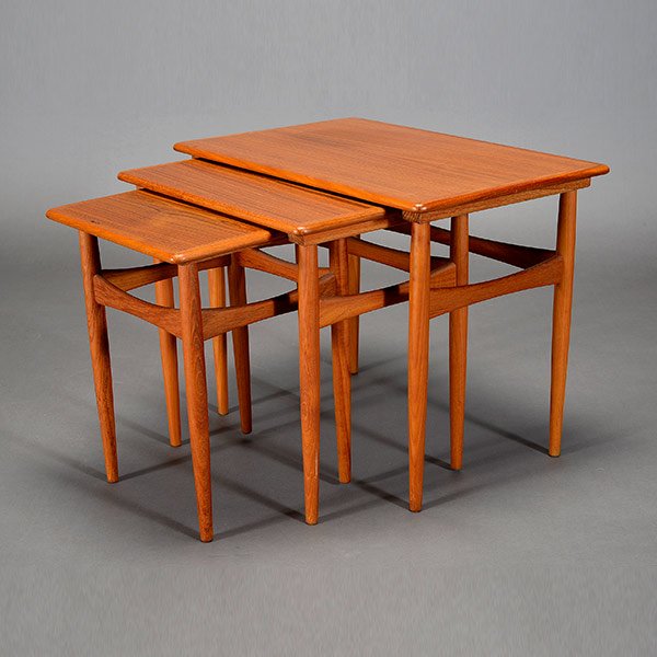 Vintage Danish Teak Nesting Tables.: Vintage Danish Teak Nesting Tables. Stamped "Made in Denmark." Largest: Length 23 inches, Width 15 1/2 inches, Height 18 inches.