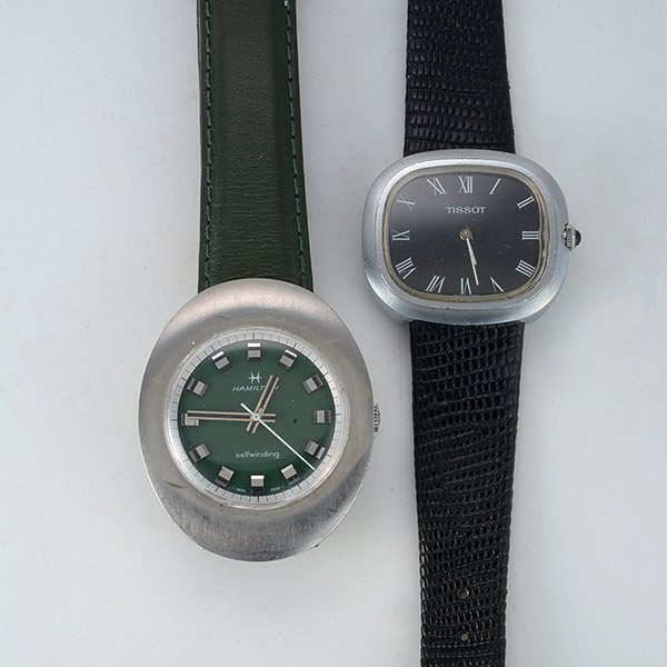 Pair Of Modernist Oval Watches, Hamilton & Tissot.: Pair Of Modernist Oval Watches, Hamilton And Tissot.