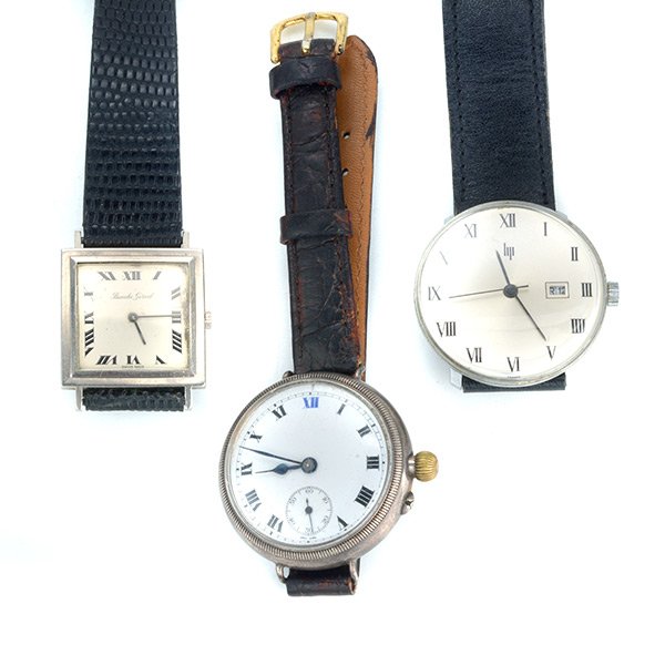 3 Wristwatches, Includ. Roger Tallon for LIP.: Trio Of Roman Numeral Wristwatches, Including Roger Tallon For LIP.