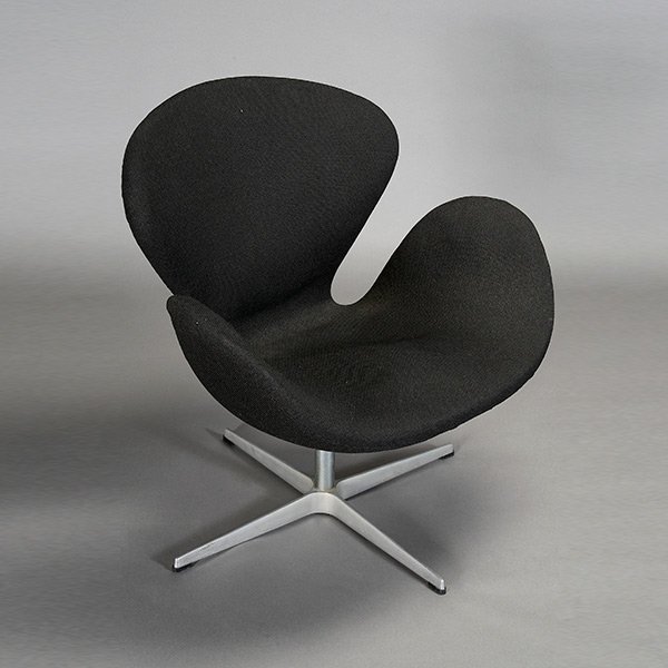 Arne Jacobsen Black Swan Chair.: Arne Jacobsen Black Swan Chair. Original Fabric Depth 27 inches, Width 29 1/14 inches, Height 29.5 inches.