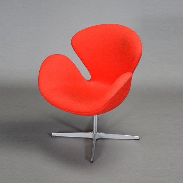 Arne Jacobsen Red Swan Chair.: Arne Jacobsen Red Swan Chair. Depth 27 inches, Width 29 1/14 inches, Height 29.5 inches.