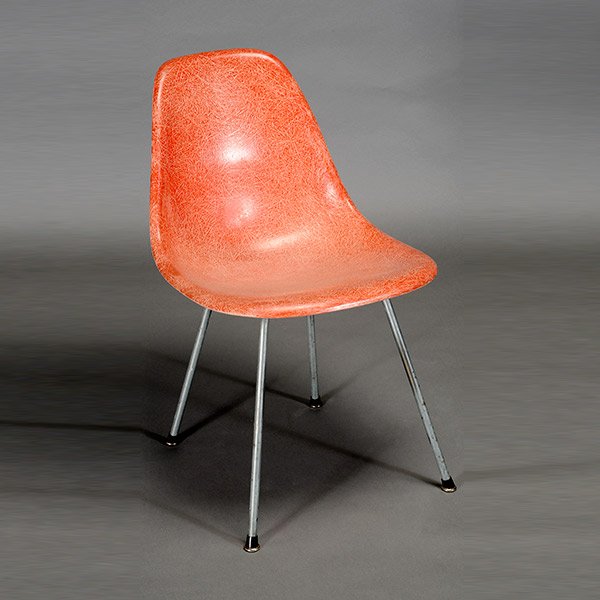 Eames Early Red Fiberglass "X" Base Side Chair.: Charles & Ray Eames Early Red Fiberglass "X" Base Side Chair.