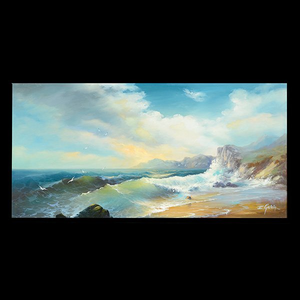 EUGENE GARIN Seascape Oil on Canvas: EUGENE GARIN (Russian/American 1922-1994) "Seascape" Oil on canvas. 48 x 24 inches. Signed l/r.