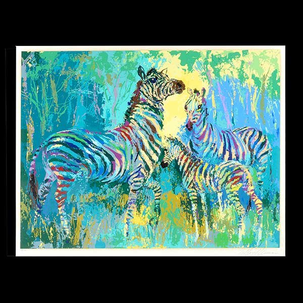 LEROY NEIMAN "Zebra Family" Serigraph: LEROY NEIMAN (American 1921-2012) "Zebra Family" Serigraph on paper. Sight: 39 x 30 inches. Signed in pencil l/r and numbered l/l "159/300". Embossed stamp l/l "STRIA STUDIO" (CONDITION: Image in good