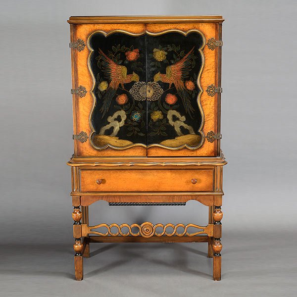Art Deco Chinoserie Style Two Door Cabinet: Art Deco Chinoserie Style Two Door Cabinet, with lacquered pheasants {Dimensions 60 x 36 x 16 1/2 inches}