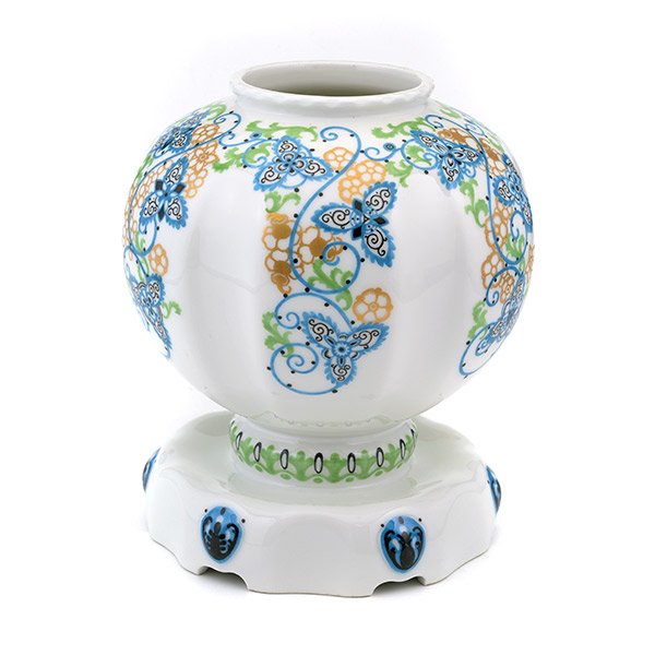 KPM Studio Porcelain Vase on Articulated Foot: KPM Studio Porcelain Vase on Articulated Foot, with KPM orb and sceptre mark {Height 7 inches}