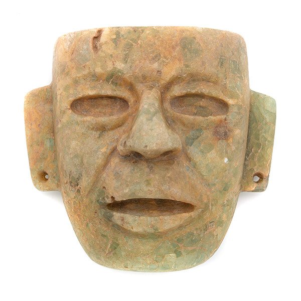 Mexican Pre-Colombian Stone Mask: Mexican Pre-Colombian Stone Mask {Height 7 inches, width 7 1/2 inches}