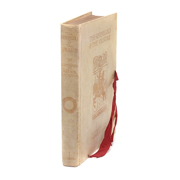 Limited edition of The Rhinegold & the Valkyrie by: Richard Wagner. SIGNED and Illustrated by Arthur Rackham. The Rhinegold and the Valkyrie. London. William Heinemann. 1910. Limited first edition out of 1150. Folio, publisher's gilt vellum, original r