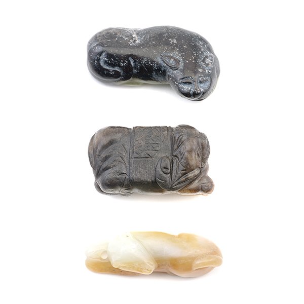 Three Jade Animal Carvings, Ming Dynasty: Three Jade Animal Carvings The group comprises a recumbent dog, a recumbent lion and a recumbent elephant. Ming Dynasty Longest: 2 3/8 inches (6 cm)