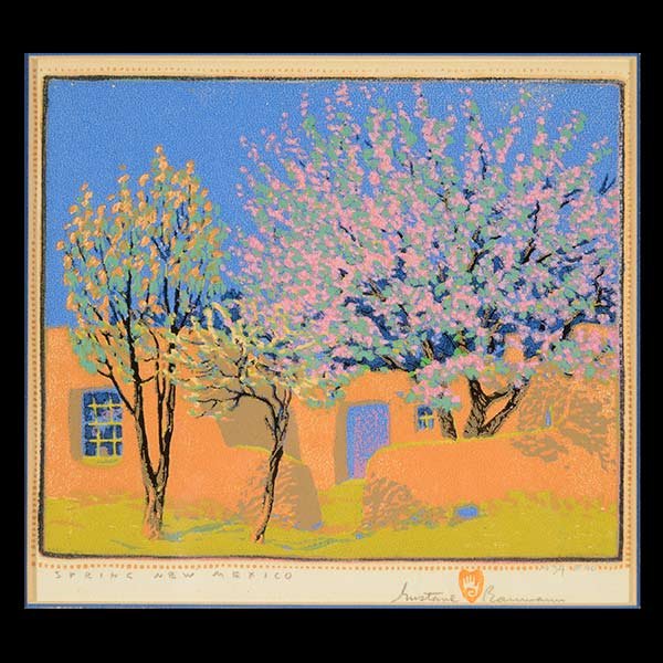 Gustave Baumann "Spring New Mexico" Color Woodblock: GUSTAVE BAUMANN (American, 1881 - 1971) Spring New Mexico Color woodblock print Sight: 10 1/4 x 11 1/2 inches / 26 x 29.2 cm Chop mark, signed, titled, and numbered lower margin Provenance: Private co