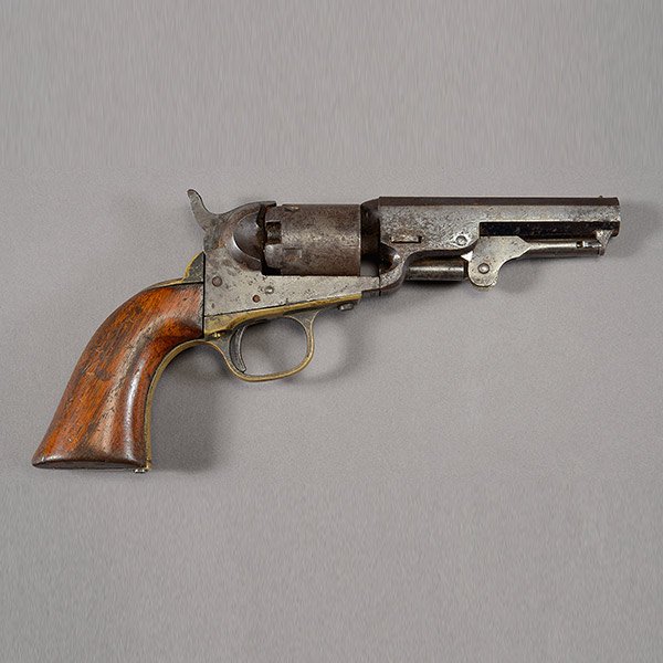 Colt 1849 Percussion Revolver - .31 Caliber.: Colt 1849 Percussion Revolver - .31 Caliber. Serial number 322329 all matching. 4 inch barrel marked with one line "N.Y. U.S. America" and address. Condition: Good condition. Traces of original blue a