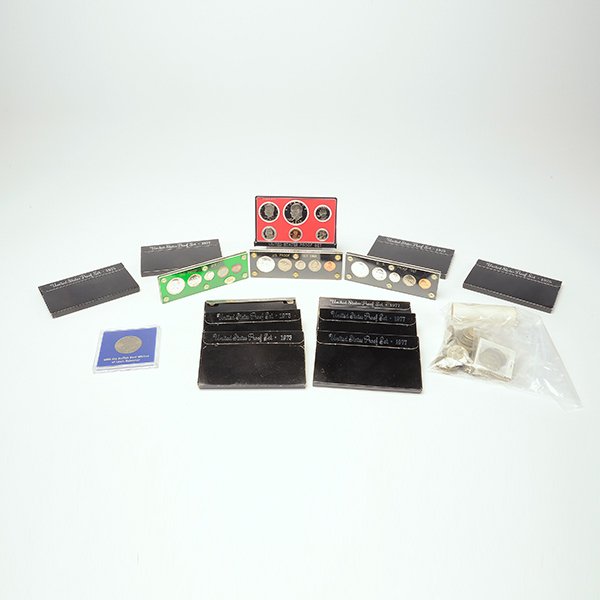 Lot of US Coins: Lot of US Coins: Including 1957, 1960; 1968 Proof Sets; Walking Liberty 1943, 1945, 1946 Half Dollars; Franklin 1959, 1960 Half Dollars, Kennedy 1964(5); Kennedy Silver Clad (31), 1976 Bicentennial Ha