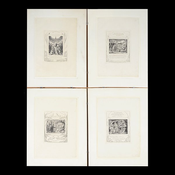 After WILLIAM BLAKE Lot of 4 Engravings,: After WILLIAM BLAKE (British 1757-1827) Group of 4 engravings from the "Illustrations of the Book of Job": Job's Sacrifice, Everyone also Gave him a Piece of Money, Job Rebuked by his Friends, and Job