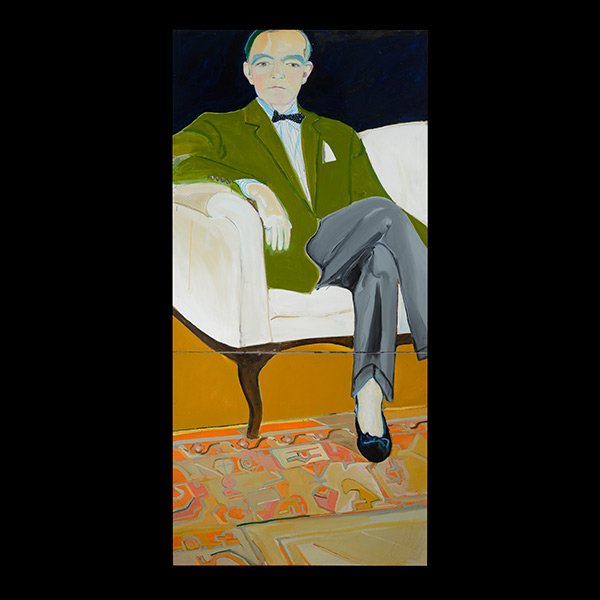 IRA YEAGER, Portrait of a Man, 20th C California Art: IRA YEAGER (Californian born 1938) "Portrait of Gentleman - Innis Bromfield" Oil painting. Full size: 90 x 40 inches. created out of two canvases) Signed and dated verso: Ira Yeager 1965.