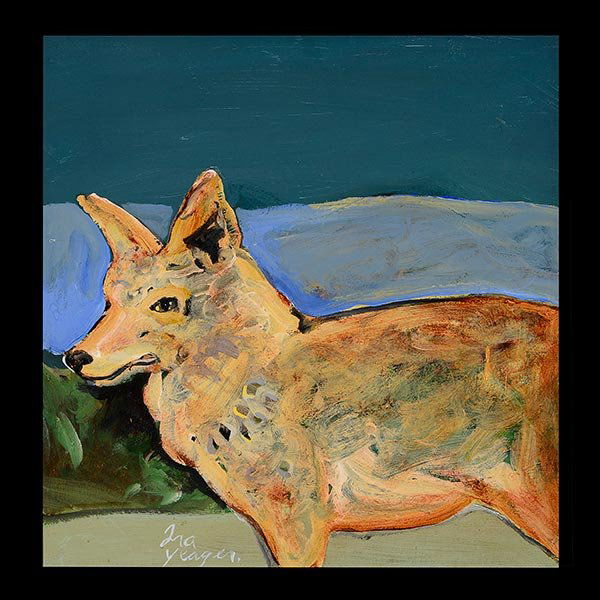 IRA YEAGER "Fox" 20th California Art: IRA YEAGER (Californian born 1938) "Fox" Oil on canvas. 21 1/2 x 21 1/4 inches Inscribed verso: For Innis x'mas 1972 and thanks, Ira Yeager. Signed lower edge: Ira Yeager