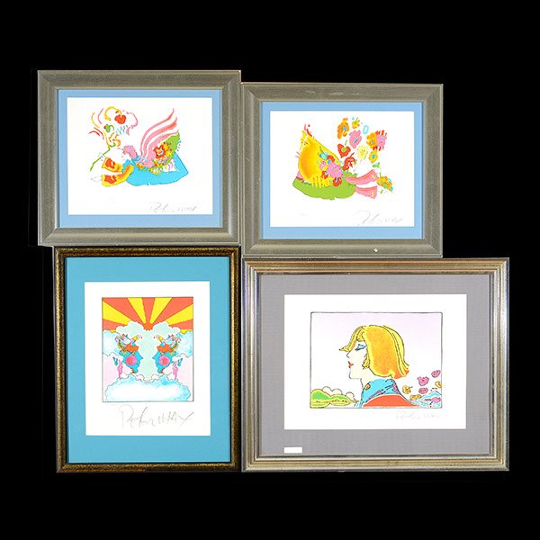 PETER MAX Group of 4 lithographs: PETER MAX (German born American, born 1937) Group of 4 lithographs (2 "Angel with Flowers", 1 "Woman in Profile" and 1 "Two Women in Profile") Largest sight measures: 10 x 15 inches and smallest sight